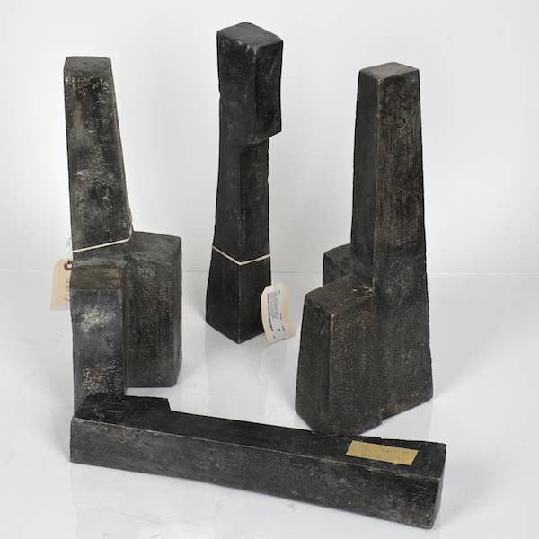 Post War 4-part metal sculpture signed "RB": Post War 4-part metal sculpture signed "RB", Untitled, patinated steel/metal, signed and dated "RB - '69" (poss. Reg Butler?), 18"h x 6"w x 7"d (largest component) Provenance: From an important and i