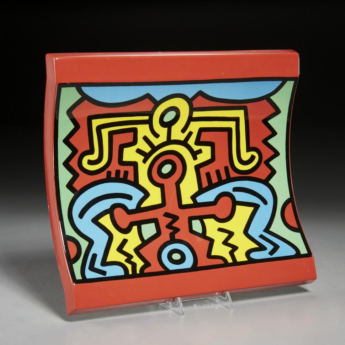 Keith Haring, No. 2 Spirit of Art ceramic plaque: Keith Haring, No. 2 Spirit of Art ceramic plaque, Keith Haring (American, 1958-1990), 1992, facsimile signature and numbered 40/750 verso, by Villeroy & Boch with their stamp on the base, 10.25"l x 7.