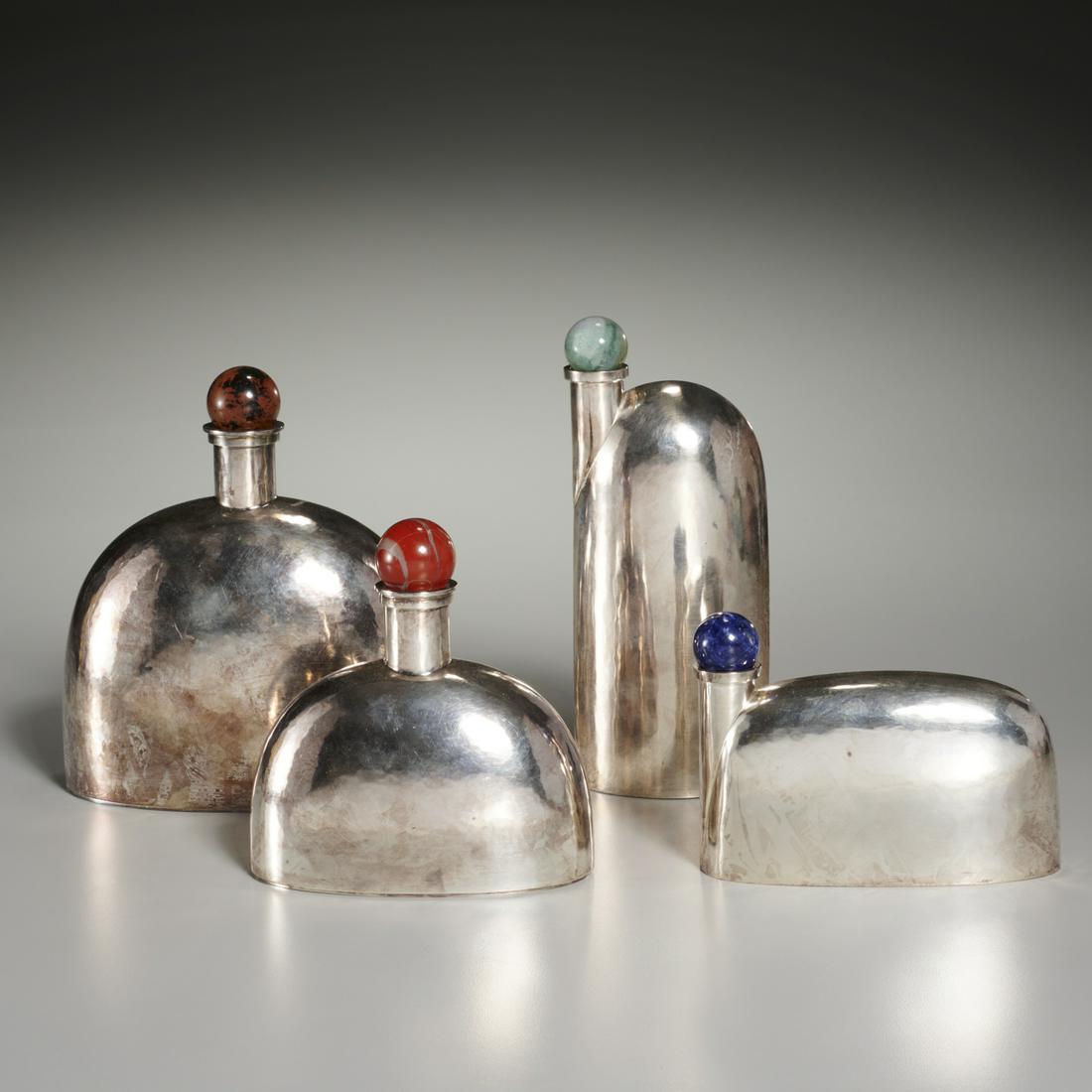 Jan Brunk, (4) silver bottles with stone stoppers (1 of 7)