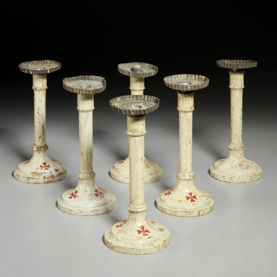 Set (6) Continental 'Templar Cross' candlesticks (1 of 7)
