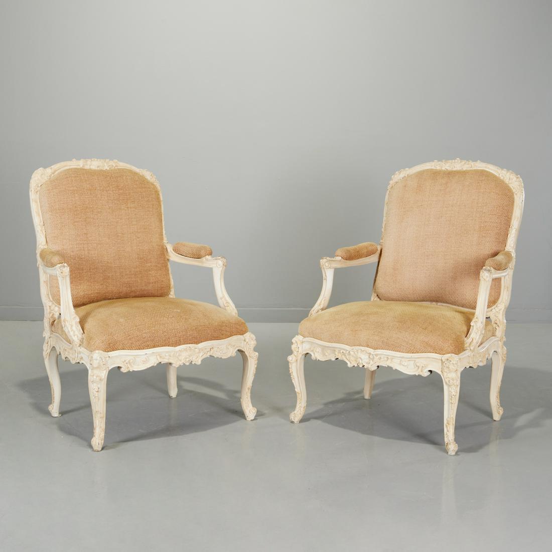 Pair Louis XV style carved and painted fauteuils (1 of 7)