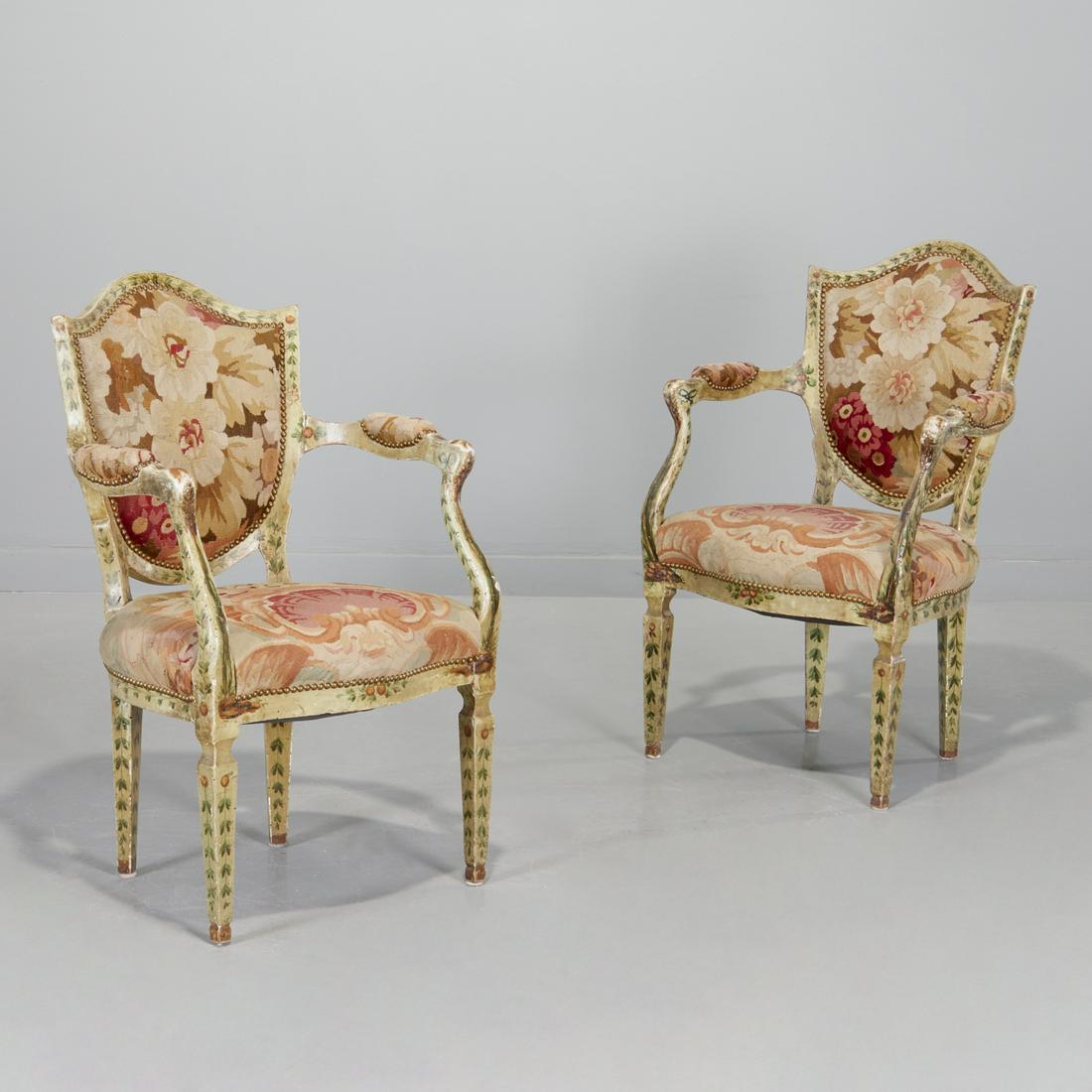 Pair Continental Neoclassic tapestry fauteuils (1 of 8)