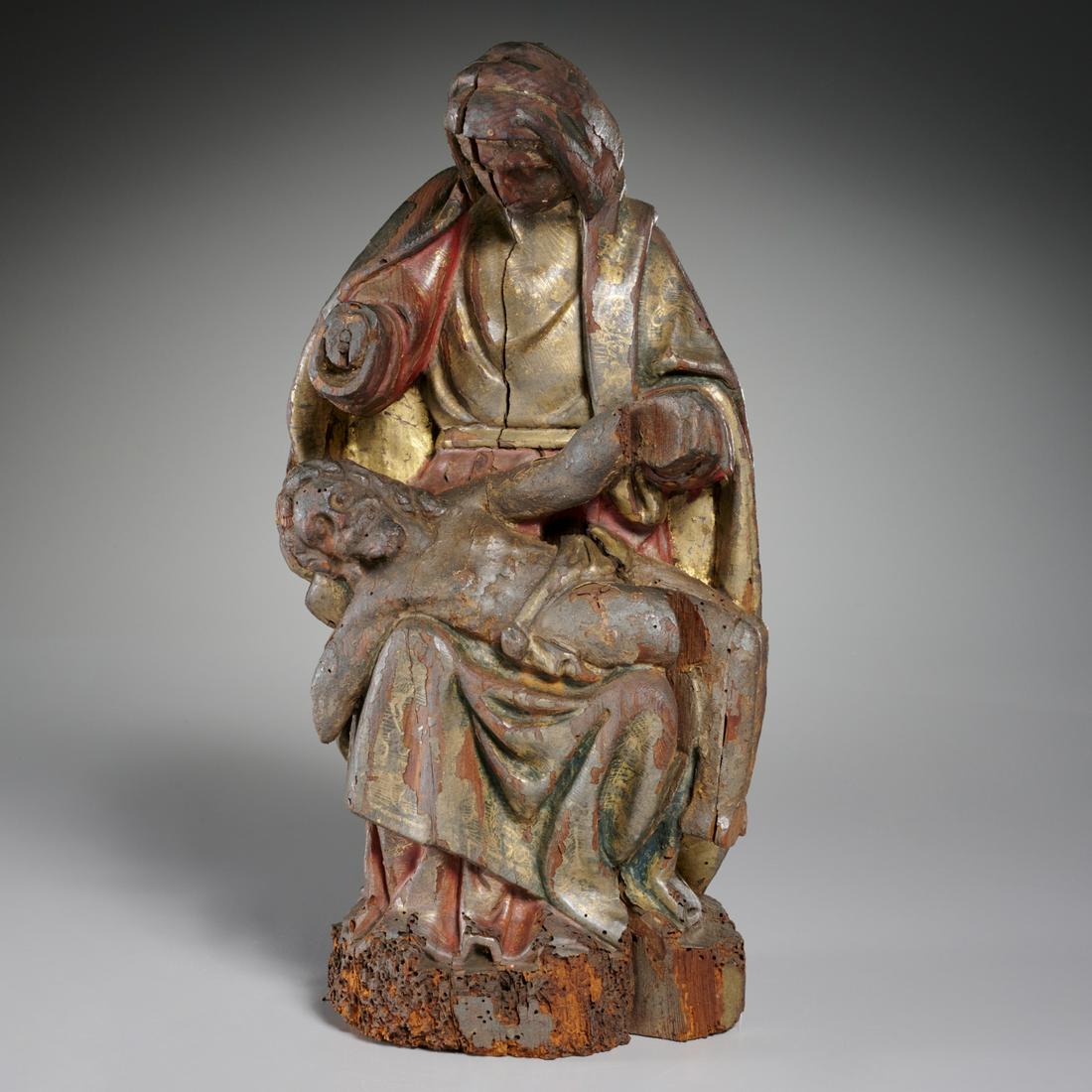 Spanish Colonial School, large carved wood Pieta (1 of 9)