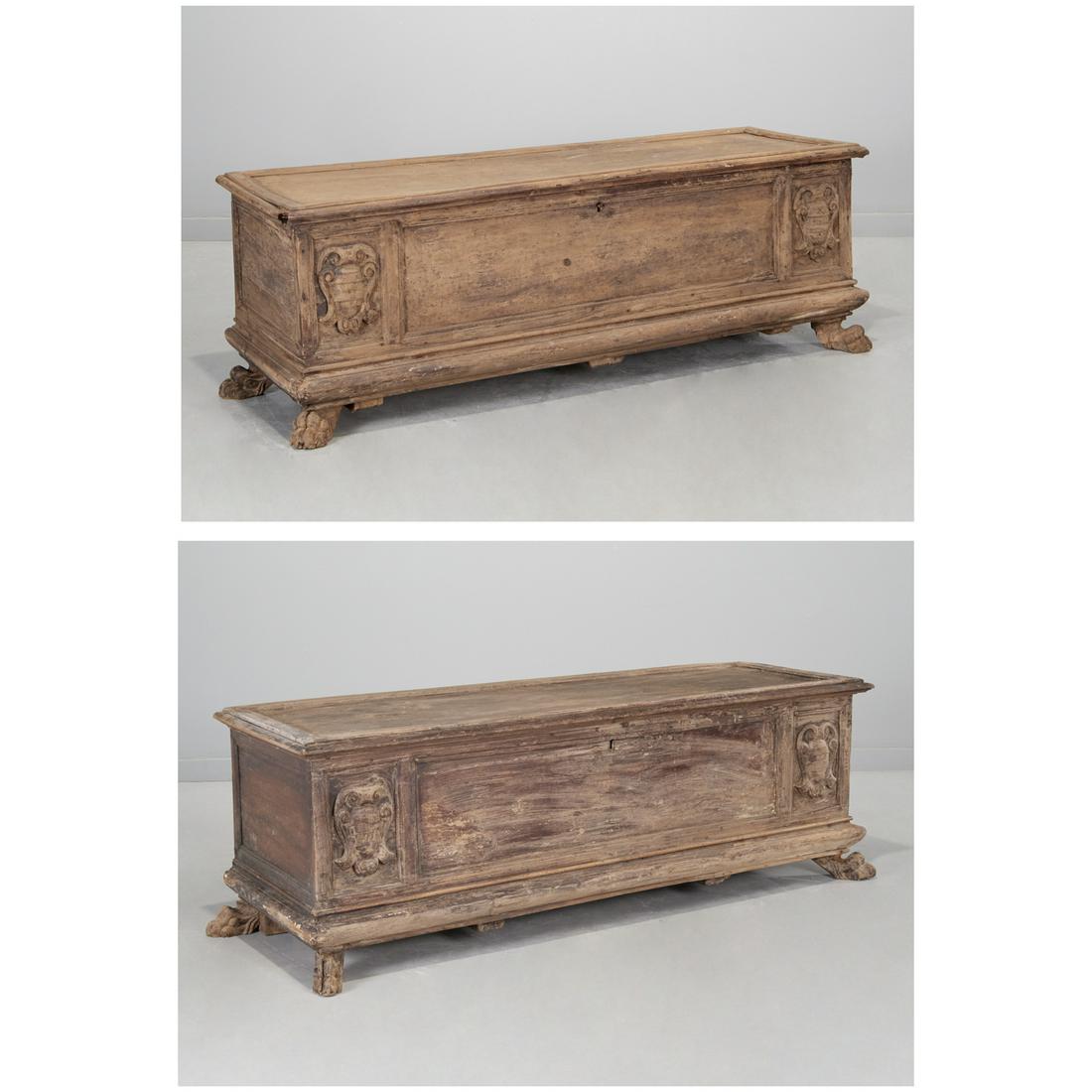 Pair Italian Baroque carved walnut cassone (1 of 10)