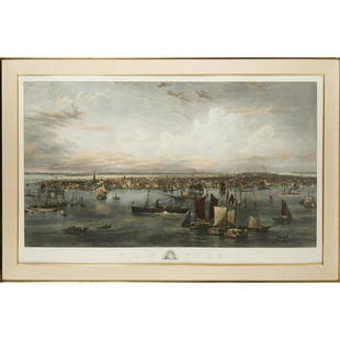 John William Hill (after), large color engraving: John William Hill (after), large color engraving, After John William Hill (American, 1812-1879), New York Harbor, hand-colored steel engraving, first printing 1855, engraved by C. Mottram, published b