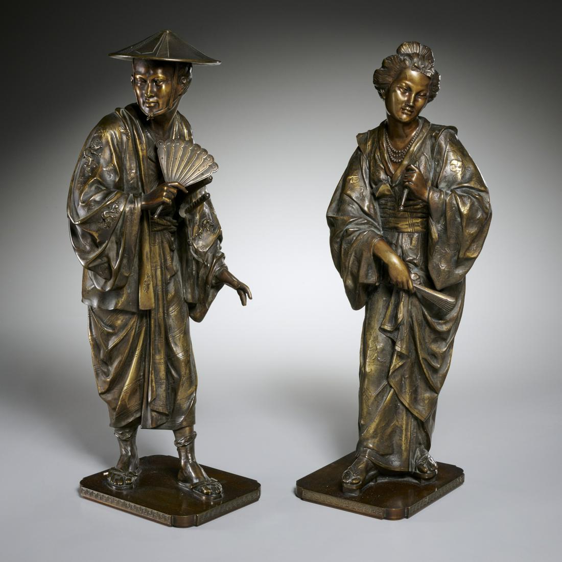 Large pair French bronze 'Japonisme' figures (1 of 9)