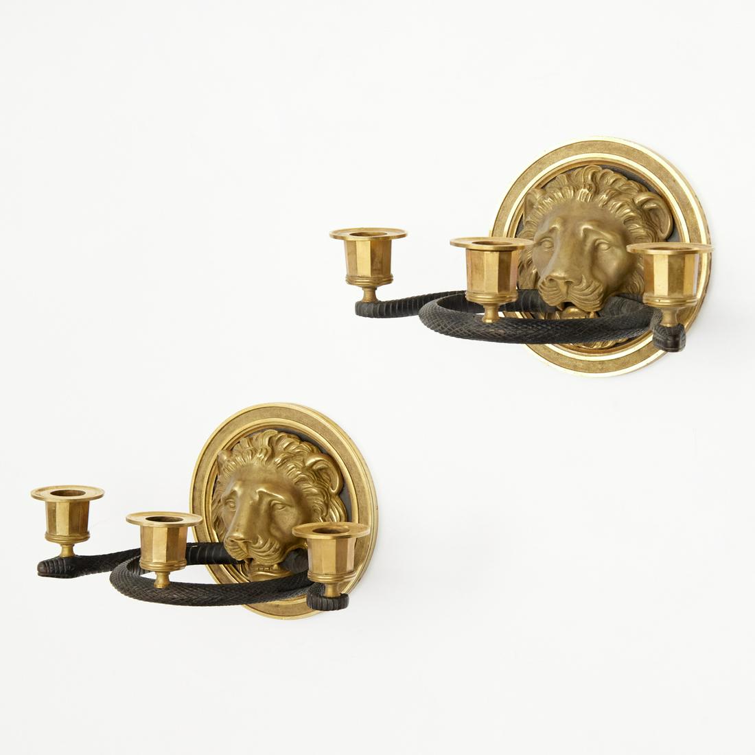 Pair Regency gilt, patinated bronze sconces (1 of 6)