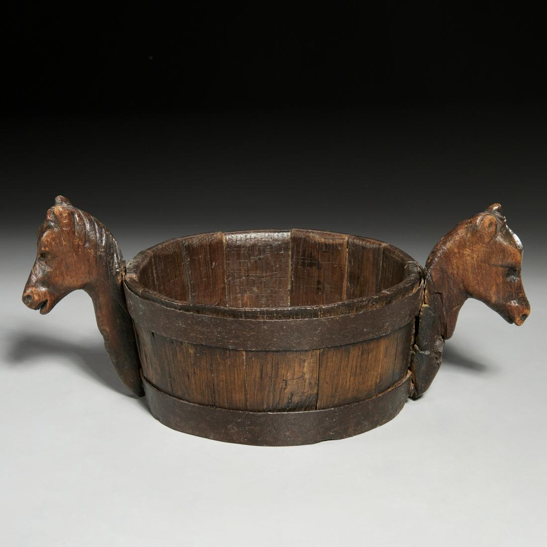 Antique Folk Art iron-banded horse feed bowl (1 of 6)