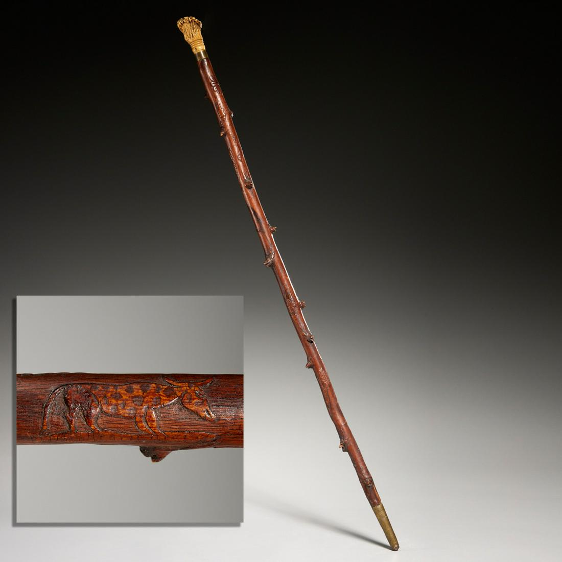 Fine Folk Art briarwood walking stick with mermaid (1 of 10)