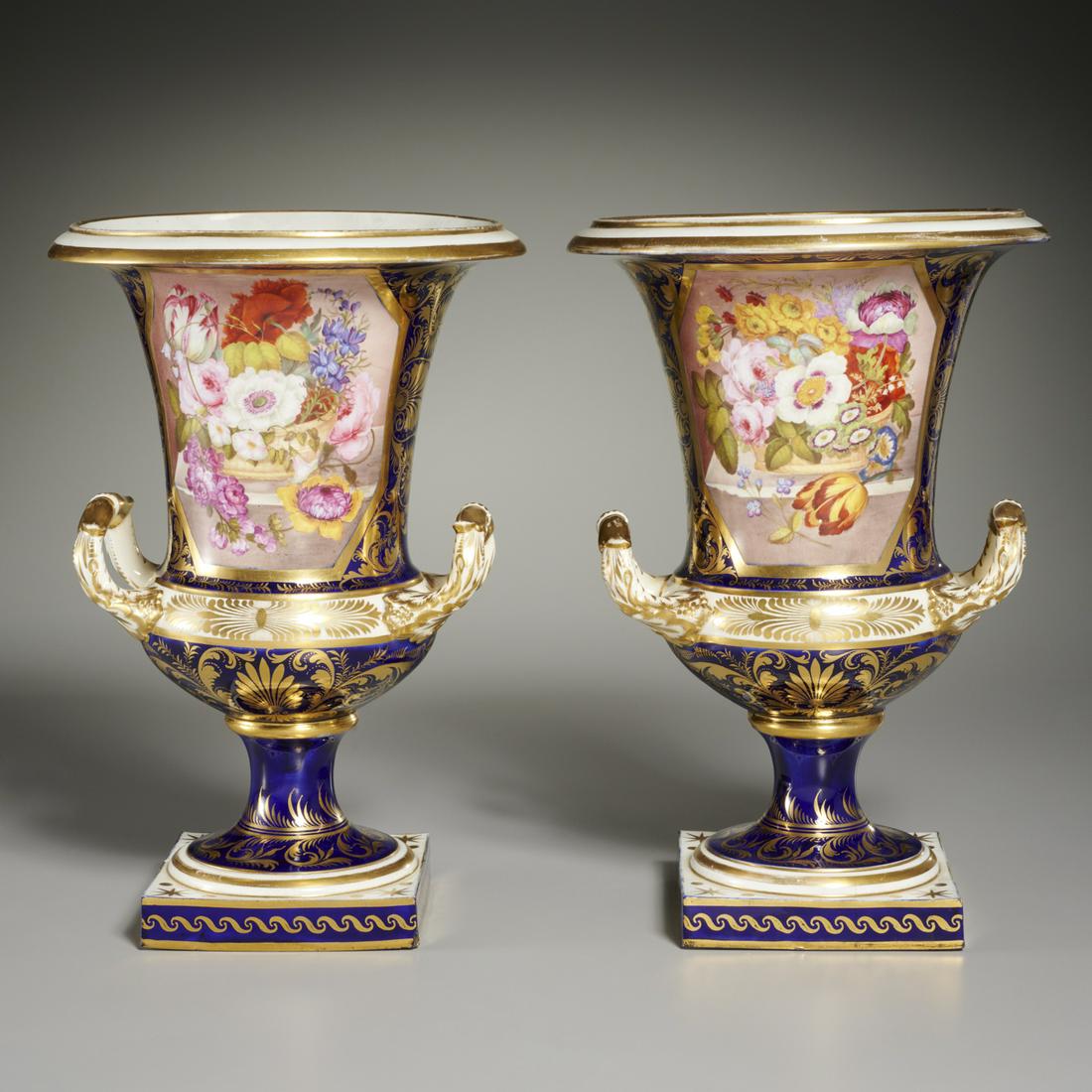 Pair Derby porcelain campana urns (1 of 7)