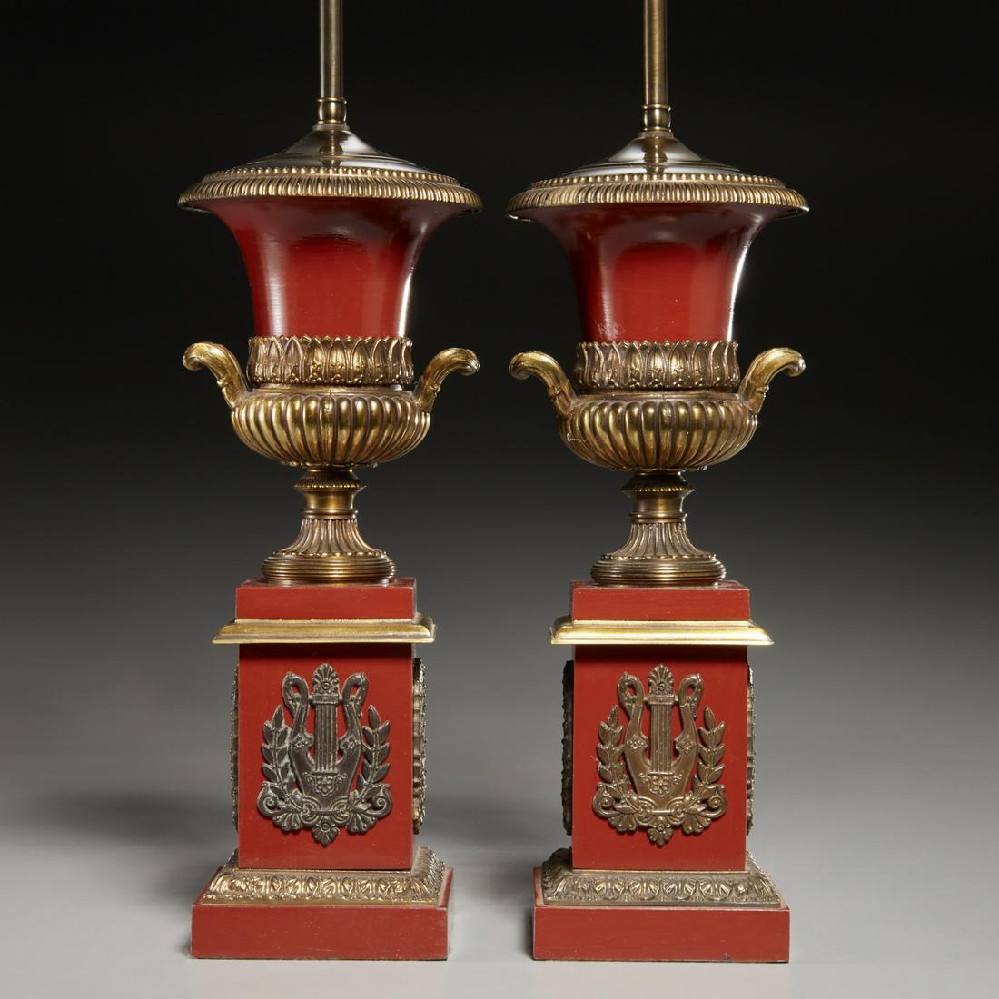 Pair Empire style tole peinte urn lamps (1 of 5)