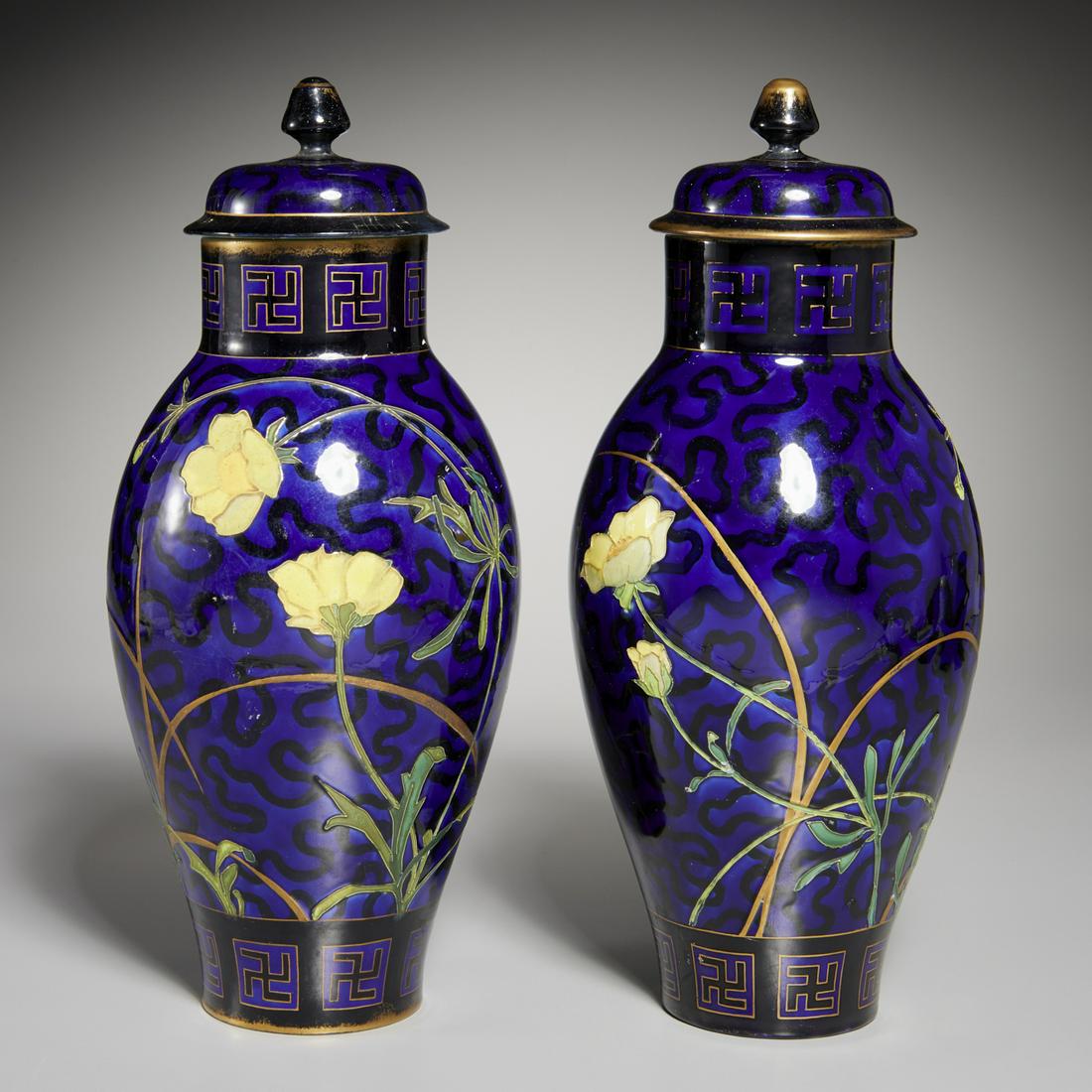 Pair of Sarreguemines covered faience vases (1 of 9)