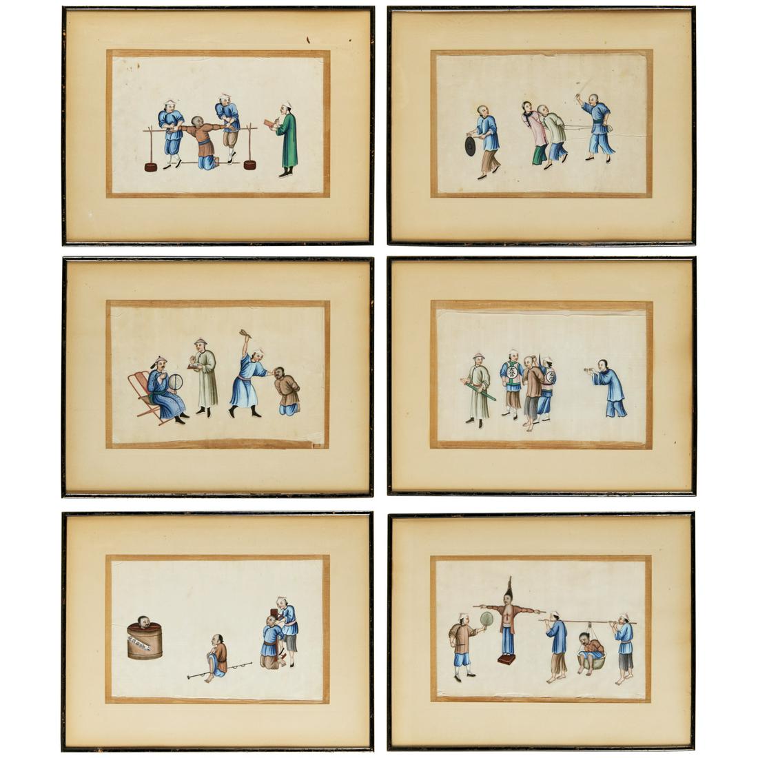 Chinese Export School, (6) pith paintings (1 of 6)