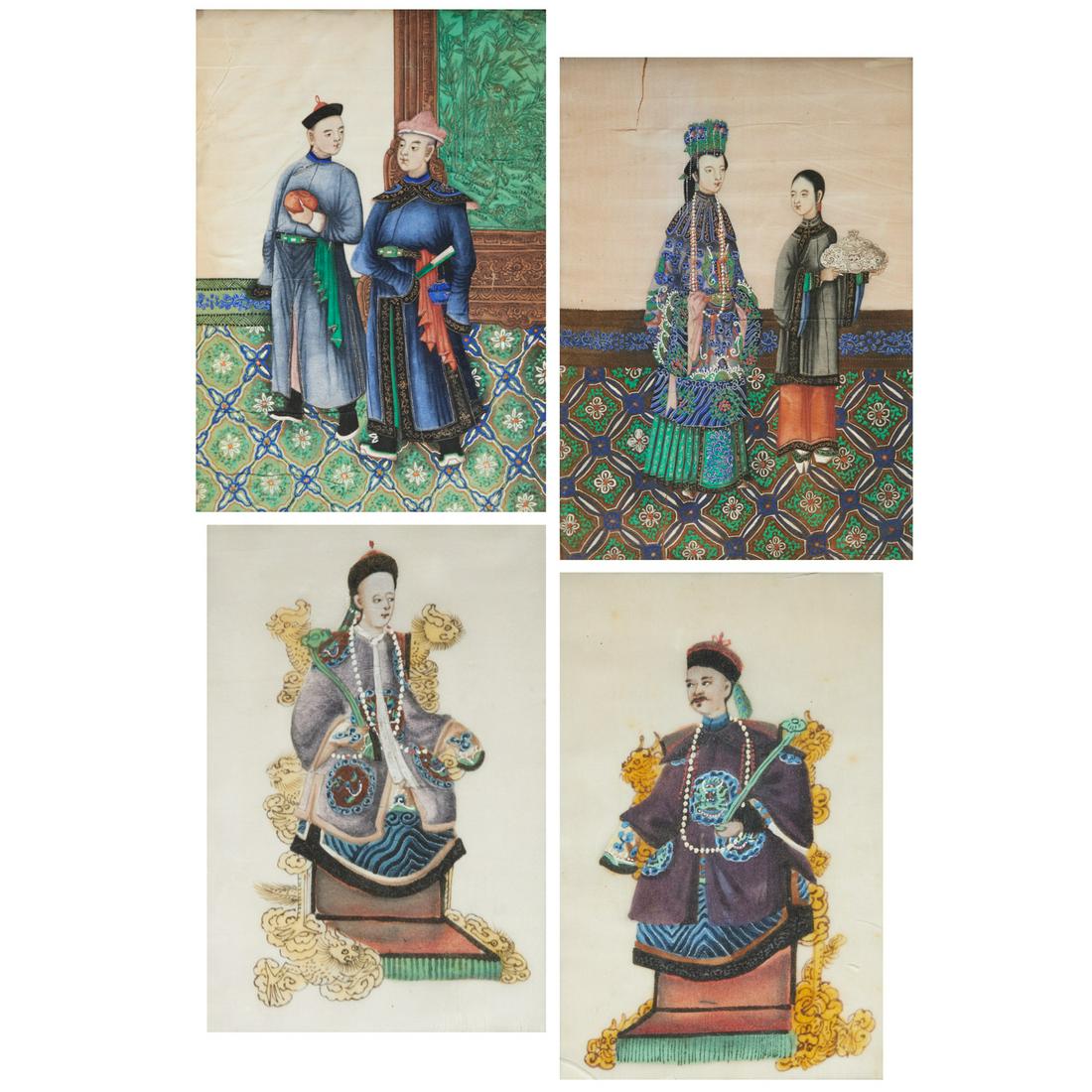Chinese School, (4) gouache paintings (1 of 12)