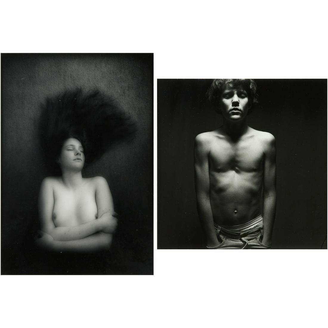 John F. Cooper, (2) silver gelatin photographs: John F. Cooper, (2) silver gelatin photographs, John F. Cooper (American, 20th/21st c.), "Nude/Morristown, New Jersey), 1978, signed on the mat, 12.75"h x 8.75"w (sight), and "Portrait of Scott, Nude 
