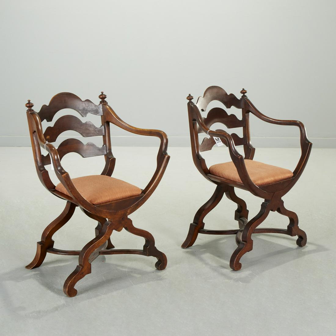 Pair antique Spanish style curule armchairs (1 of 8)