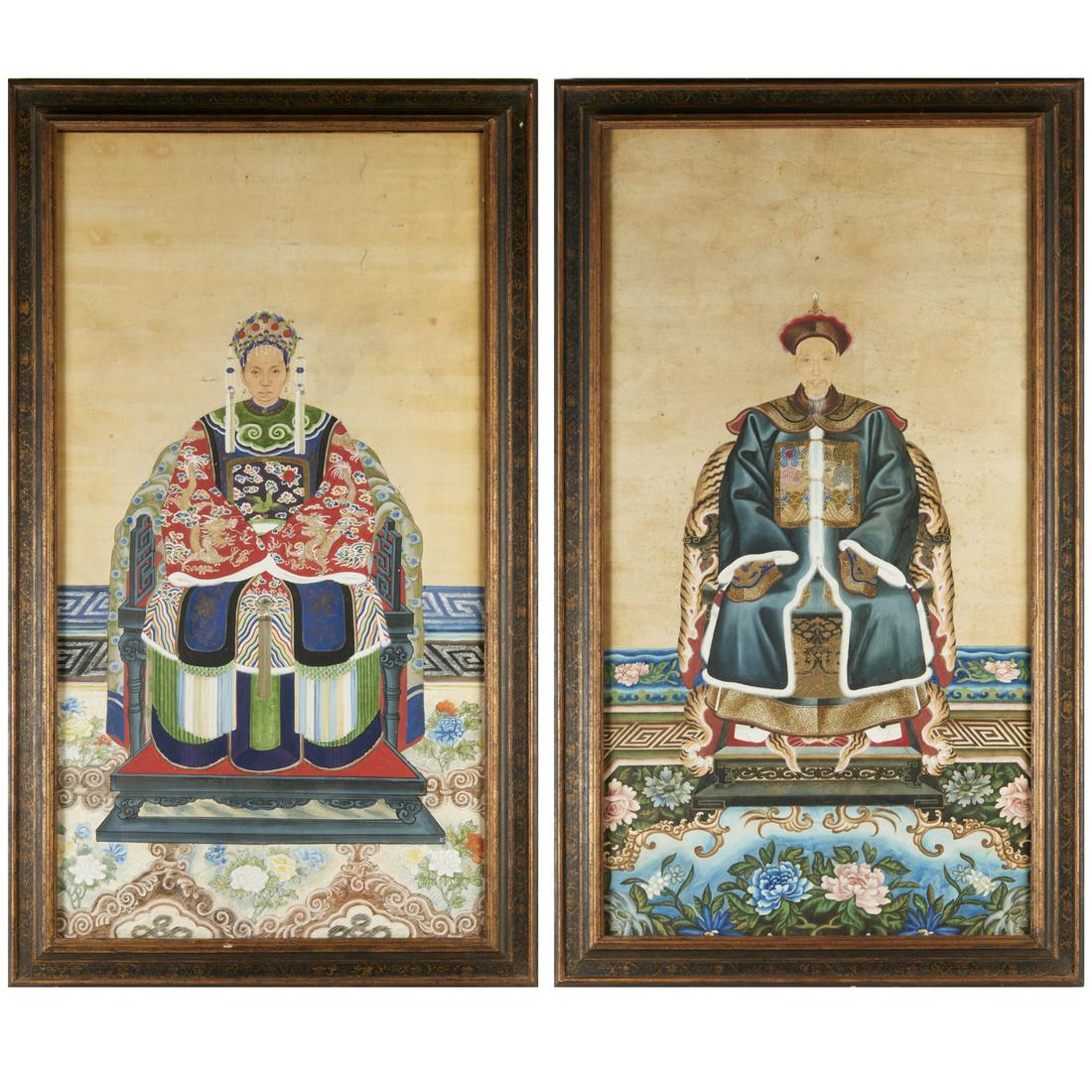 Pair large Chinese ancestor portraits (1 of 12)