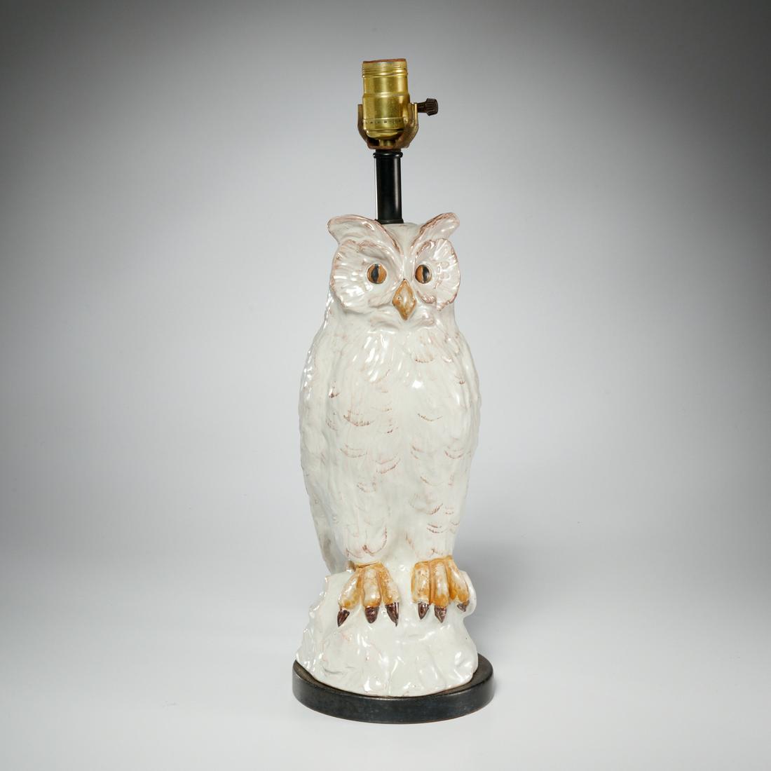 Vintage glazed ceramic snowy owl lamp (1 of 5)