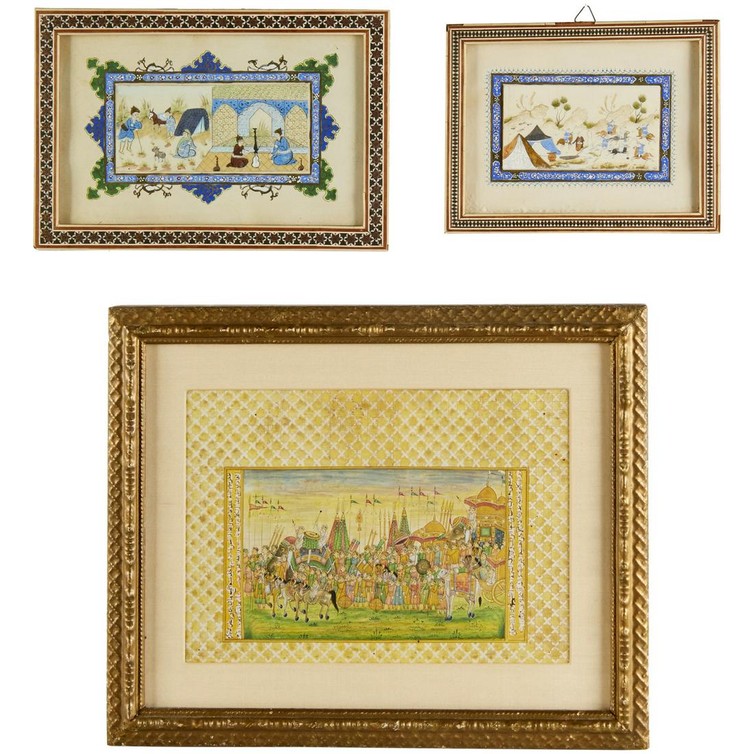 Indo-Persian School, (3) miniature paintings (1 of 9)