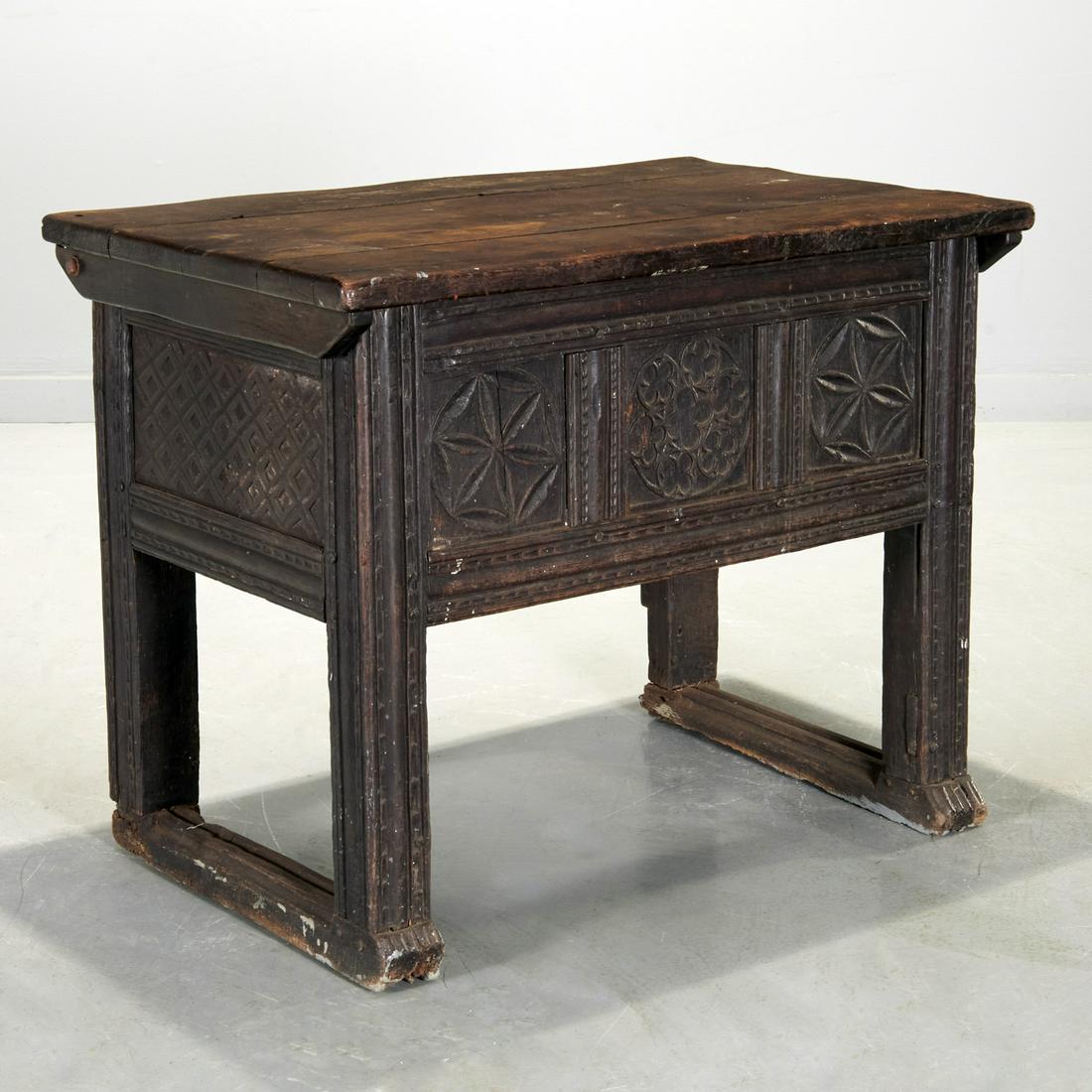 North European late Gothic carved oak coffer (1 of 10)