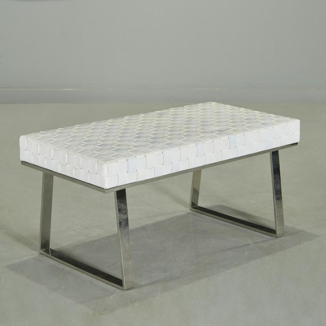 Modernist woven leatherette and steel bench (1 of 4)