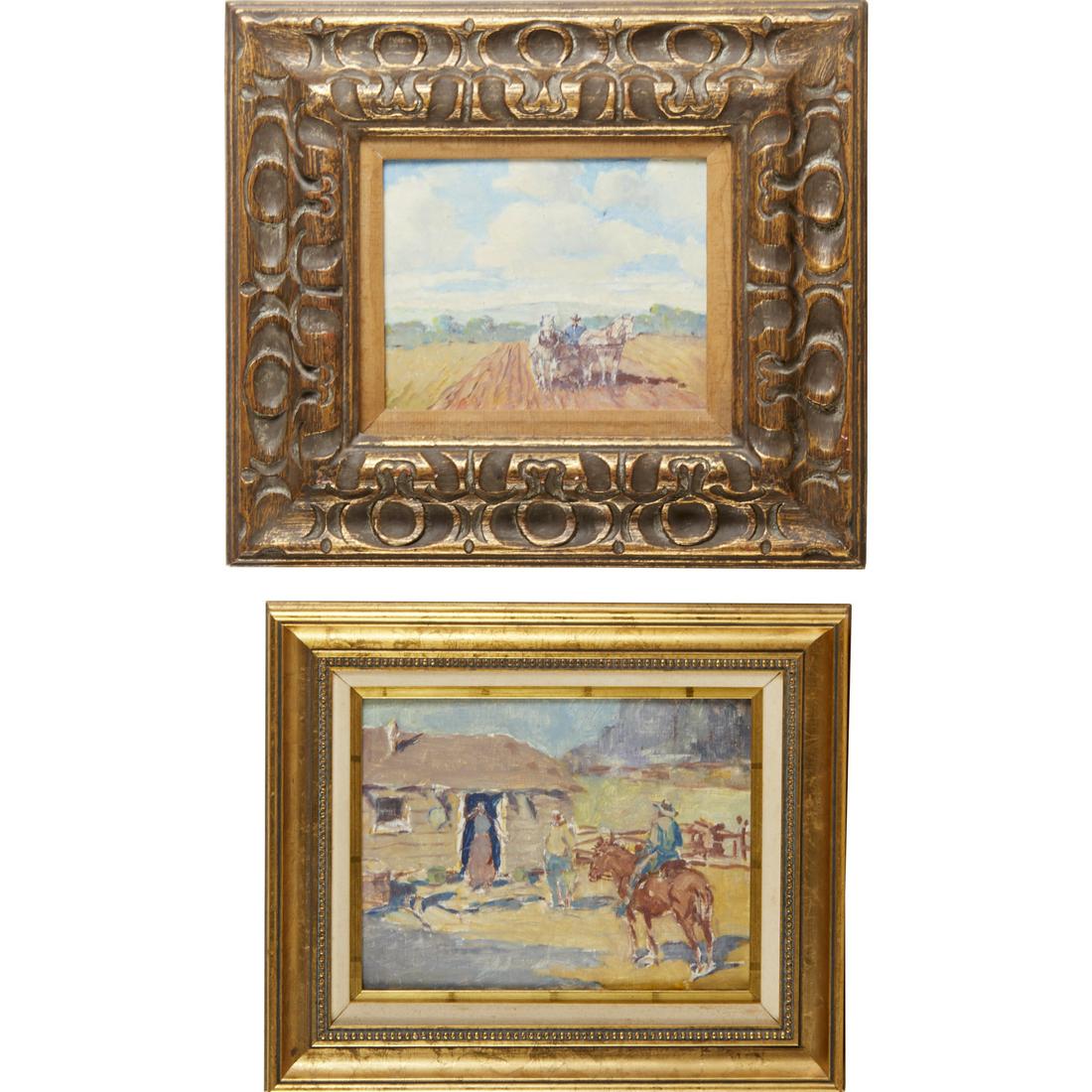 American Western School, (2) oils on canvas board (1 of 7)