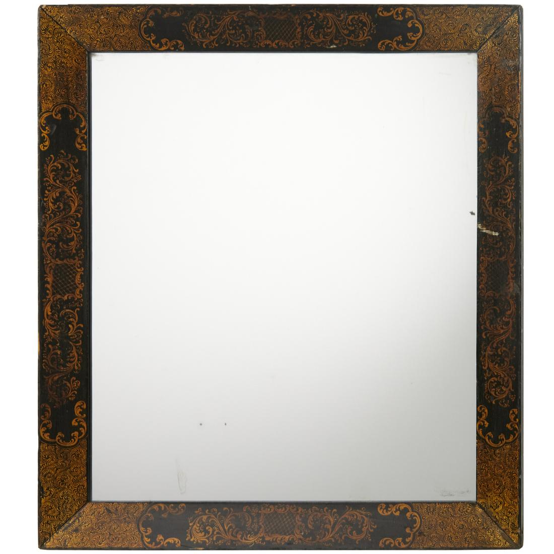 Victorian gold stenciled black lacquer mirror (1 of 6)