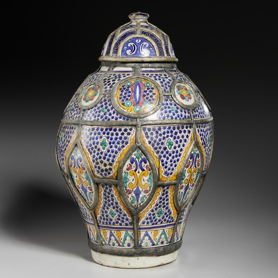 Large antique Moroccan metal-mounted urn (1 of 7)