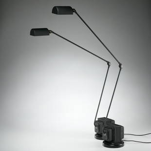 Tommaso Cimini for Lumina, pair Daphine desk lamps: Tommaso Cimini for Lumina, pair Daphine desk lamps, c. 2019, LED version, adjustable, approx. 27"h x 4.5"w x 18"d (varies by positioning) Provenance: A Private Collection: 374 Broome Street, New York