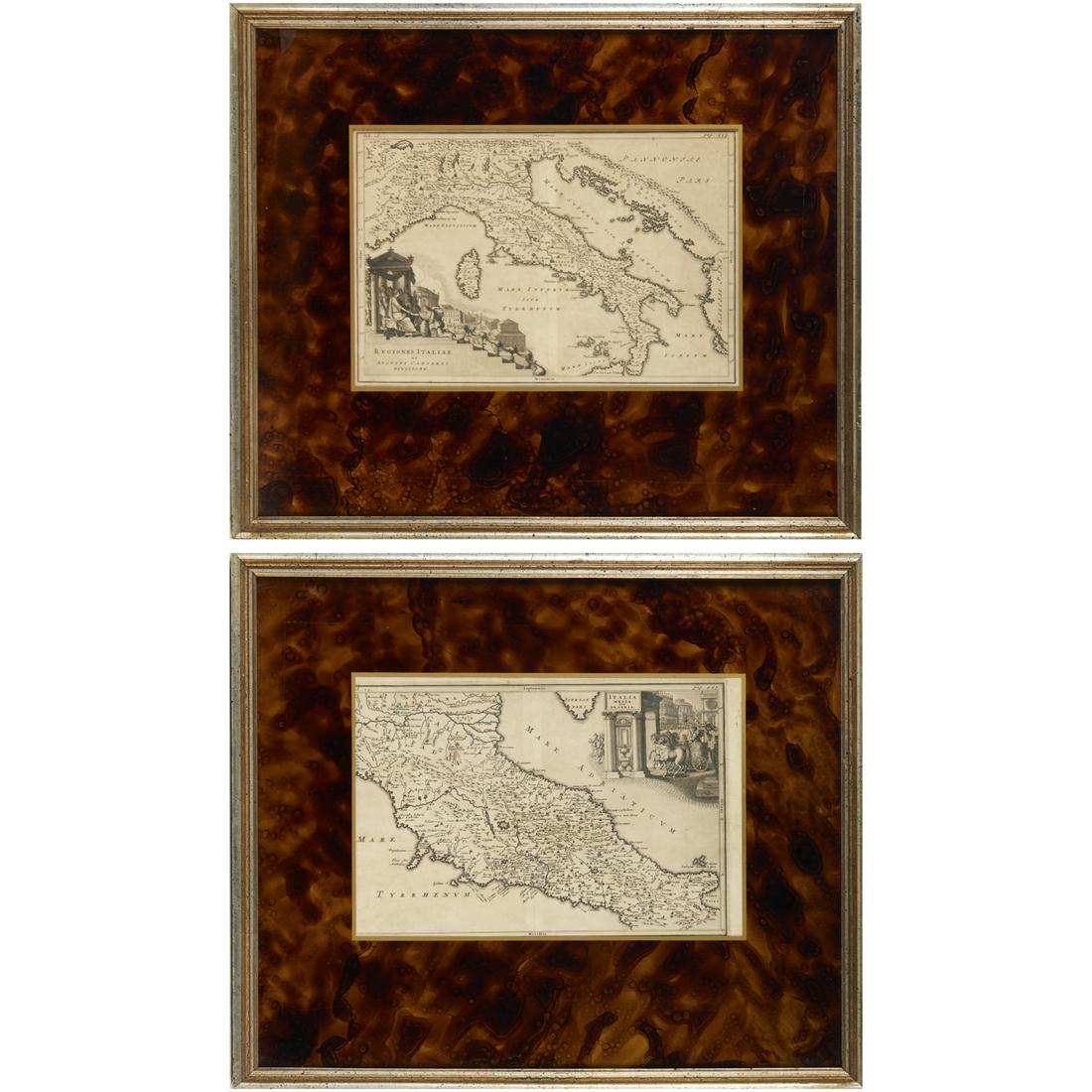 Pair antique maps, Italy, 18th c. (1 of 6)
