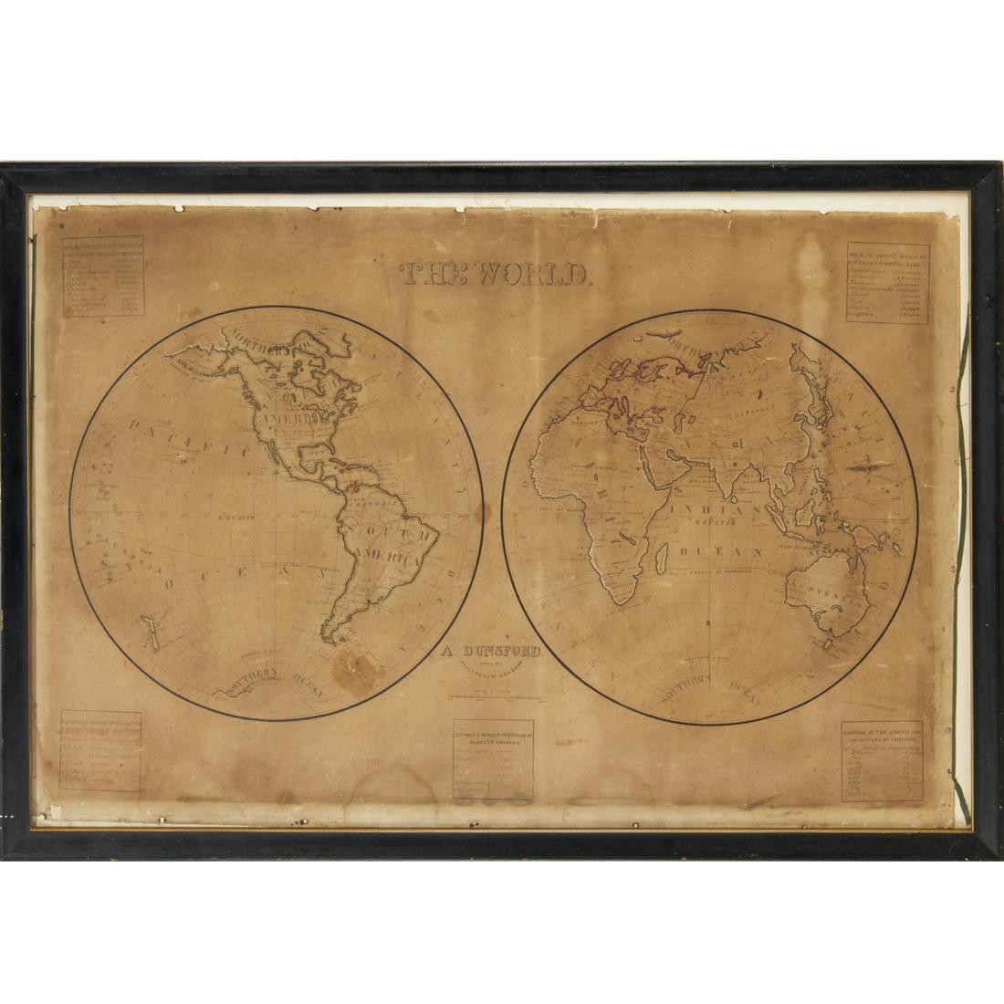 A. Dunsford, hand-drawn world map, 1859 (1 of 6)