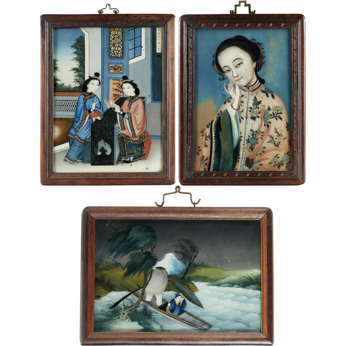 Group (3) Chinese reverse glass paintings (1 of 6)
