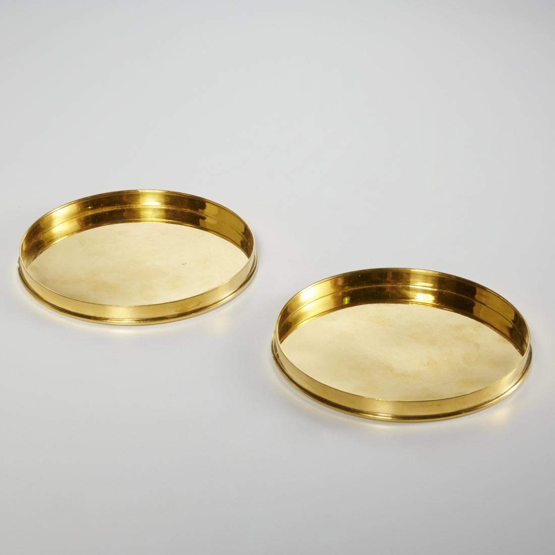 Pair Dutch Modern silver vermeil wine coasters: Pair Dutch Modern silver vermeil wine coasters, 20th c., Netherlands, maker's mark "LKV" of Lodewijk Van Kooten (1903-1972), 6"dia, approx. 12.7ozt Provenance: Property of a Distinguished New York Cit