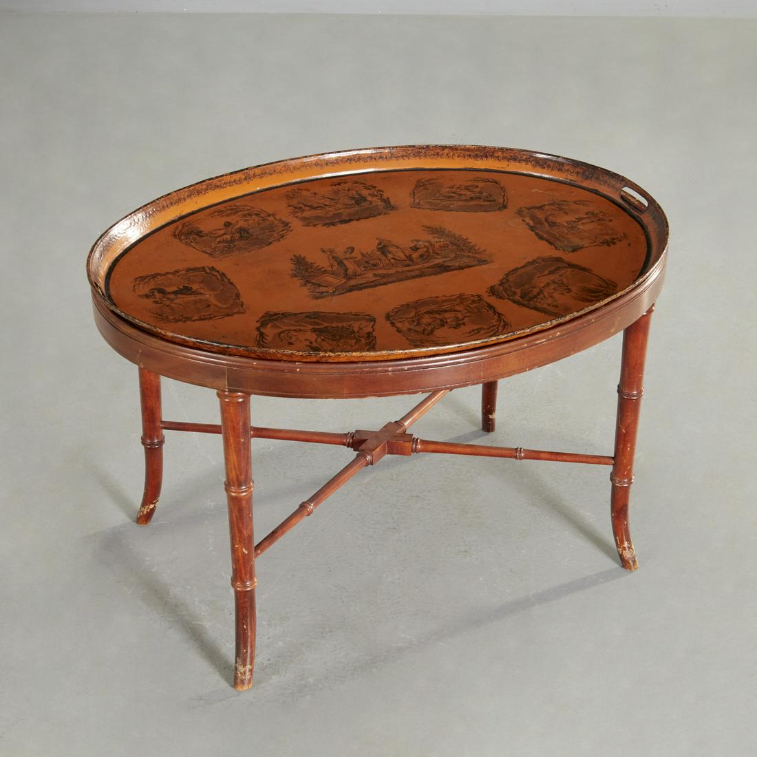 Regency tole tray on faux bamboo table base (1 of 8)