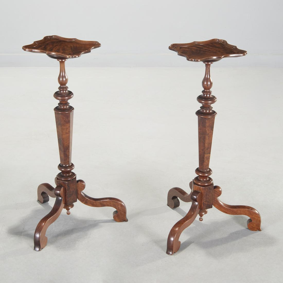 Pair Victorian burl walnut tripod stands (1 of 5)