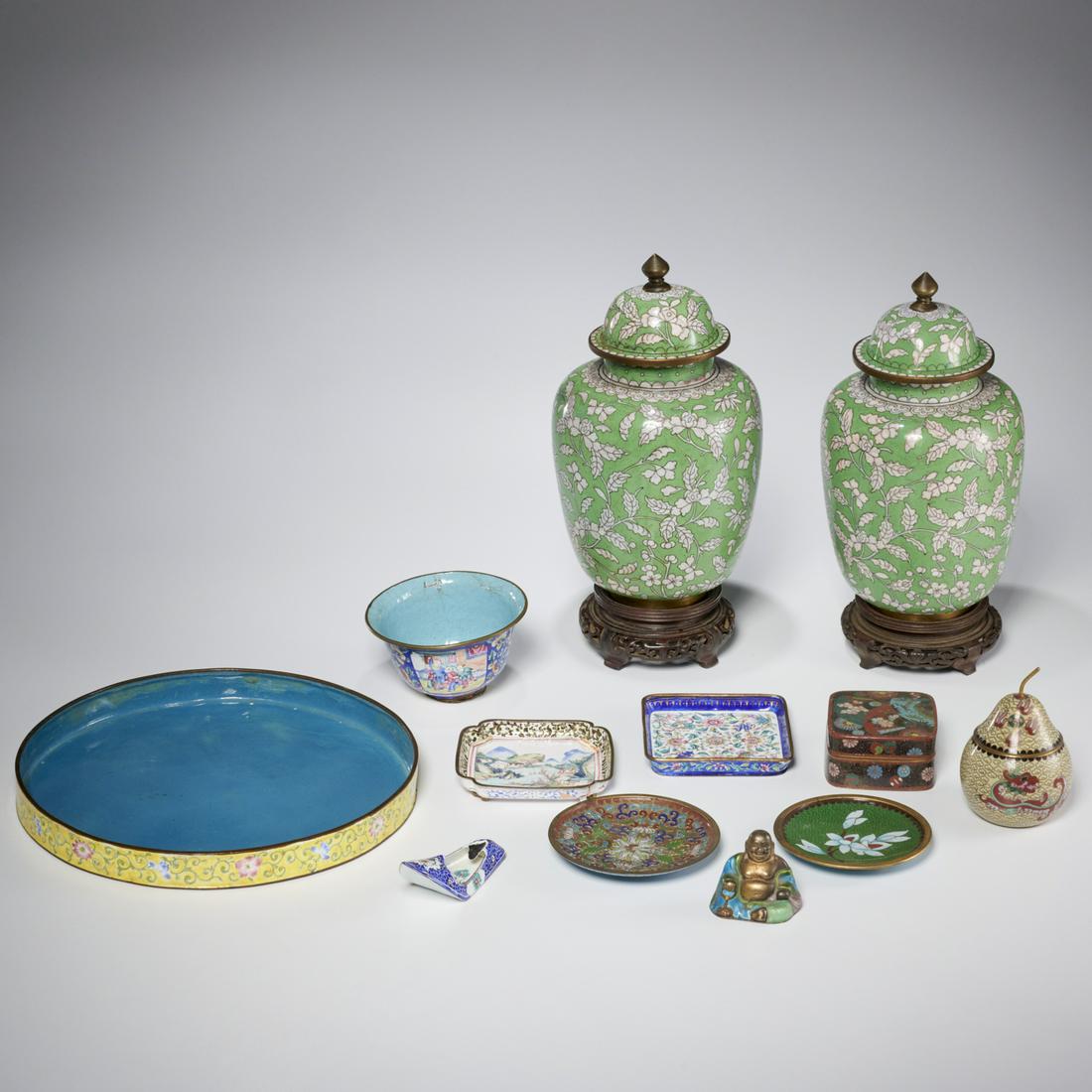 Group Chinese cloisonne and enamelware objects (1 of 9)