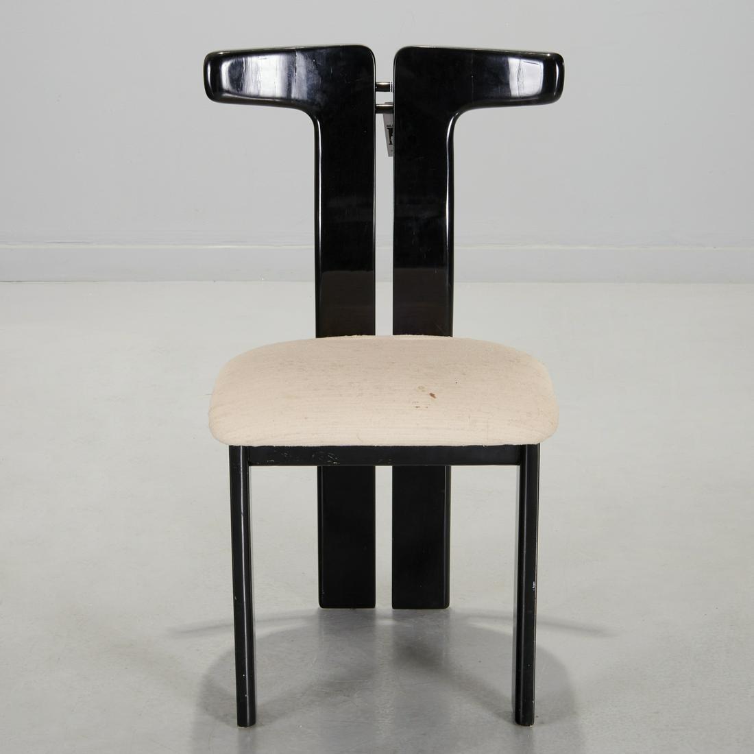 Pierre Cardin, lacquered side chair: Pierre Cardin, lacquered side chair, c. 1970s/80s, black lacquered T-back frame and upholstered seat, marked "Made in Italy", 34.5"h 20.5"w x 18.5"d, 18"h (to seat)