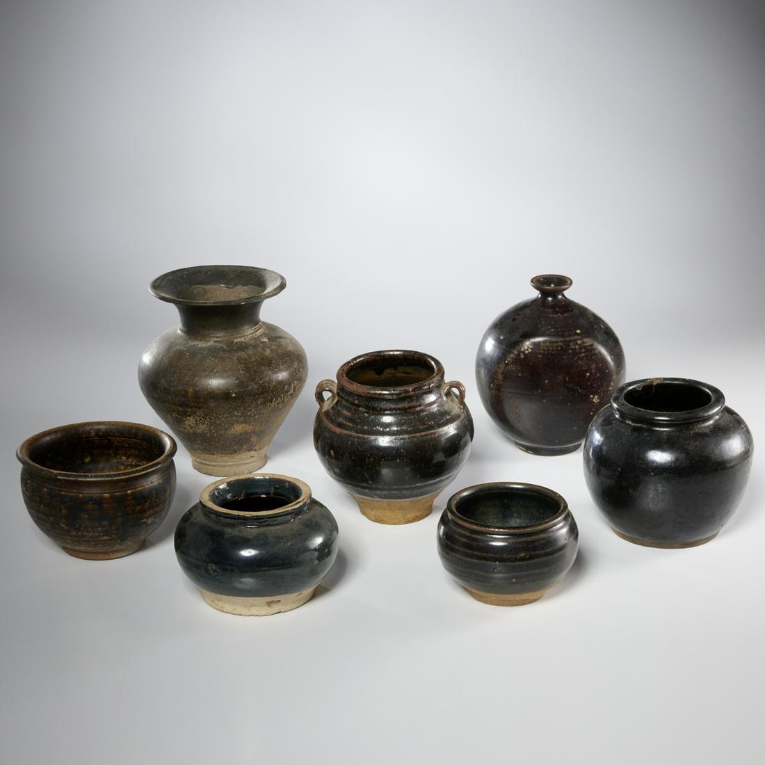 (7) antique Asian glazed stoneware vessels (1 of 6)