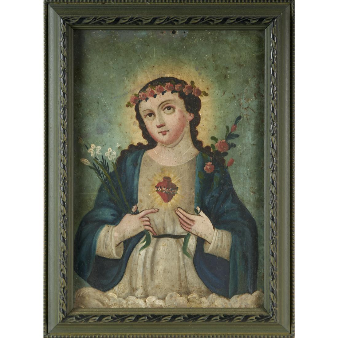 Retablo, The Sacred Heart of Mary, oil on tin (1 of 5)