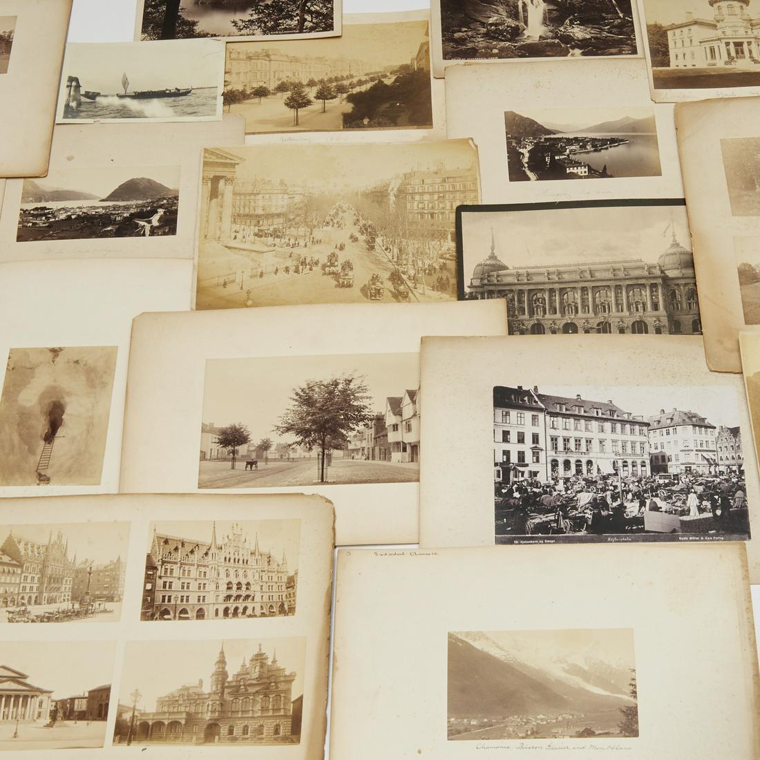 "Grand Tour" antique photograph collection: "Grand Tour" antique photograph collection, 19th/20th c., approx. (100) photographs mounted on board or heavy paper, includes Italy, Germany, Switzerland, some captioned on front or back, majority are