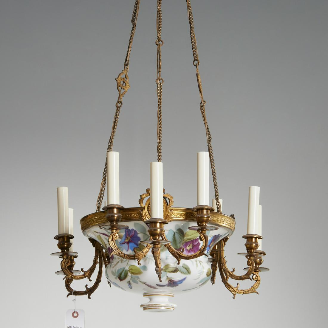 Continental bronze & enameled glass chandelier (1 of 5)