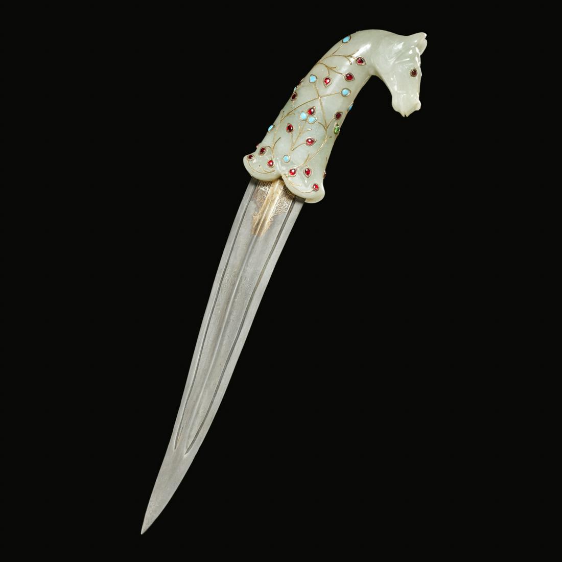 Indian Mughal-style jade hilted horse head dagger (1 of 7)