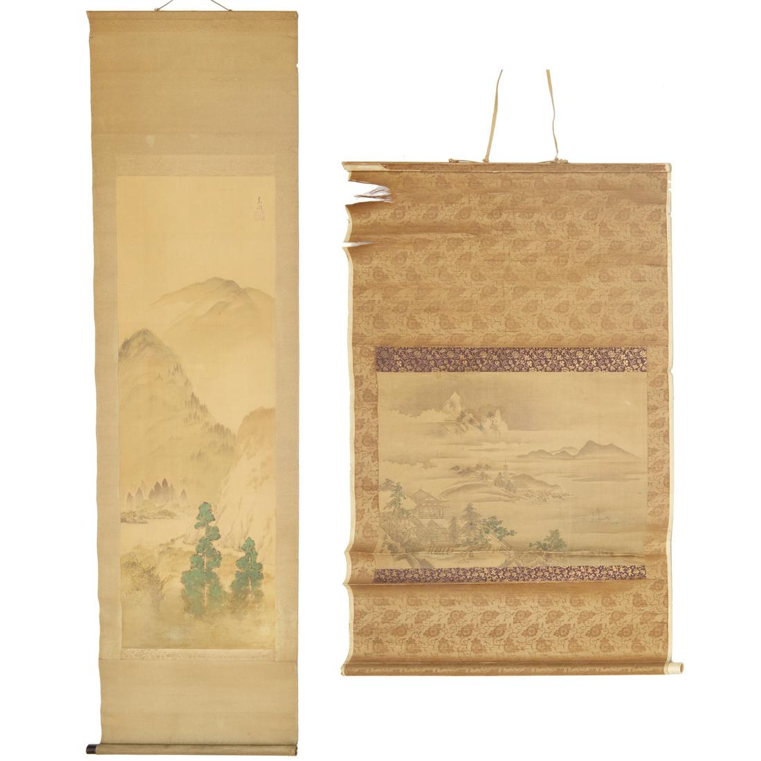 (2) antique Asian scroll paintings (1 of 11)
