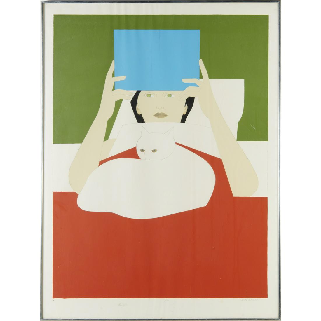 Will Barnet, large color lithograph, 1970: Will Barnet, large color lithograph, 1970, Will Barnet (American, 1918-1992), "Woman Reading" (Cole 137), signed in pencil lower right, numbered 13/300 center margins, aluminum slat framed under plexi