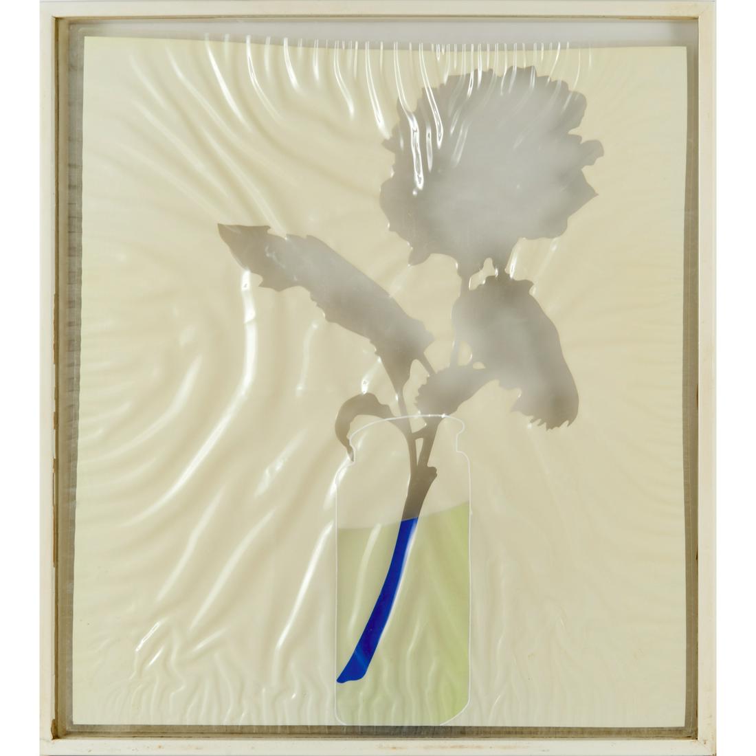 Lourdes Castro, silkscreen on vinyl: Lourdes Castro, silkscreen on vinyl, Lourdes Castro (Portuguese, 1930-2022), Flower Still Life, signed lower left, from an edition of 100, framed between panes of glass for two-sided viewing, 21"h x 1
