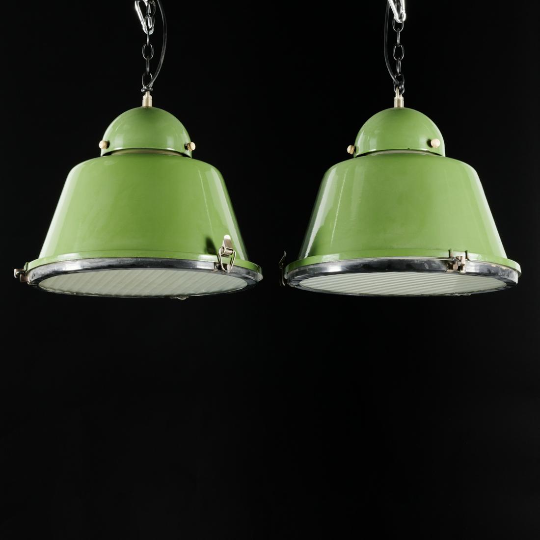 (2) Industrial Design enameled pendant lights (1 of 5)