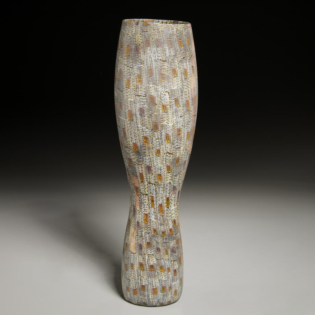 Giles Bettison, large glass vase, 1999: Giles Bettison, large glass vase, 1999, Giles Bettison (Australian, b. 1966), #51 from the "Paddock Series", fused, blown and wheel cut murrine glass, artist monogram on one glass element, 17.25"h x 5