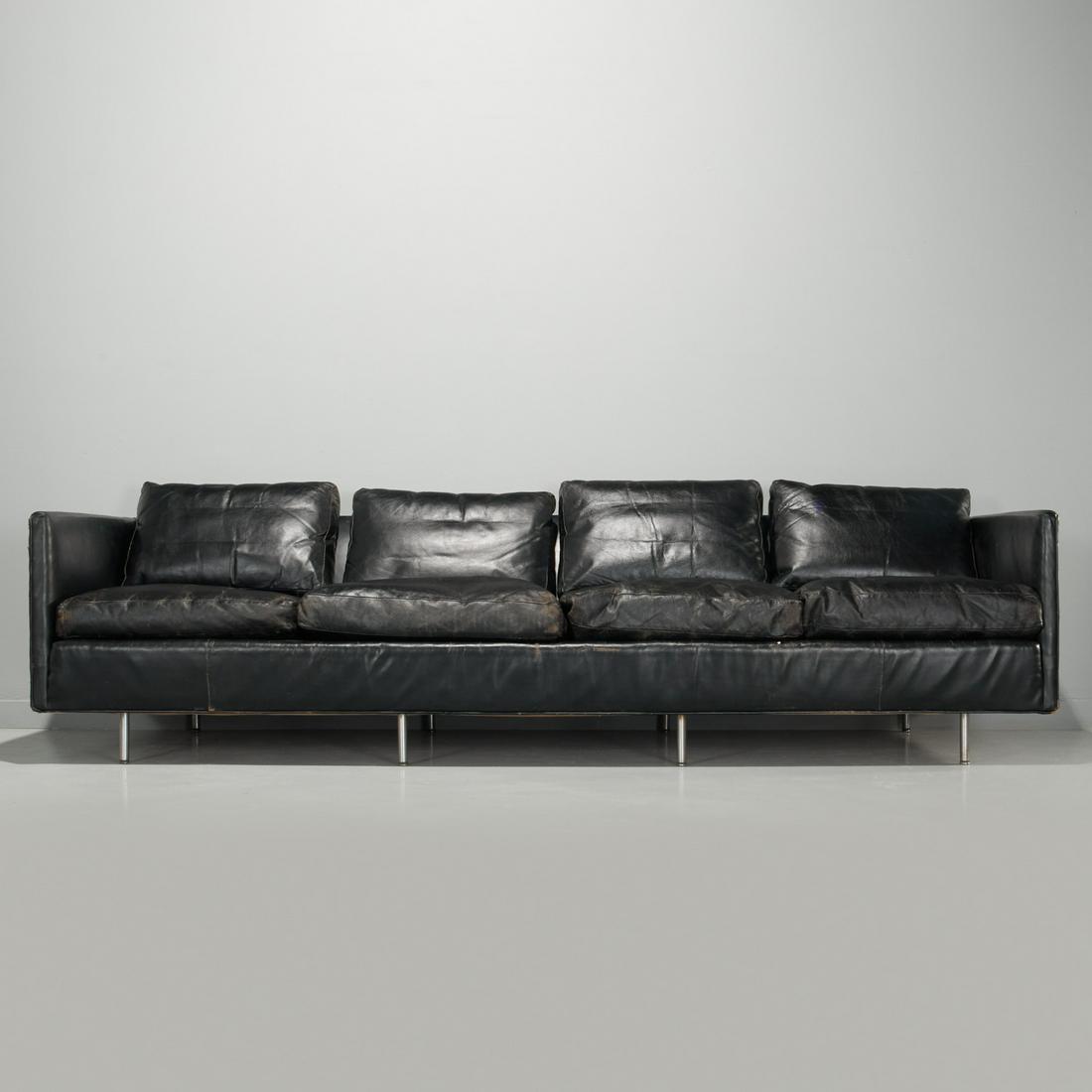 Milo Baughman (style), vintage black leather sofa (1 of 8)
