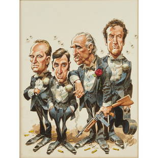 Jack Davis, "The Godfather" original cover art: Jack Davis, "The Godfather" original cover art, Jack Davis (American, 1924-2016), ink, watercolor and pastel on paper, 1974, signed lower right, cover illustration for the Nov. 16 issue of TV Guide, f