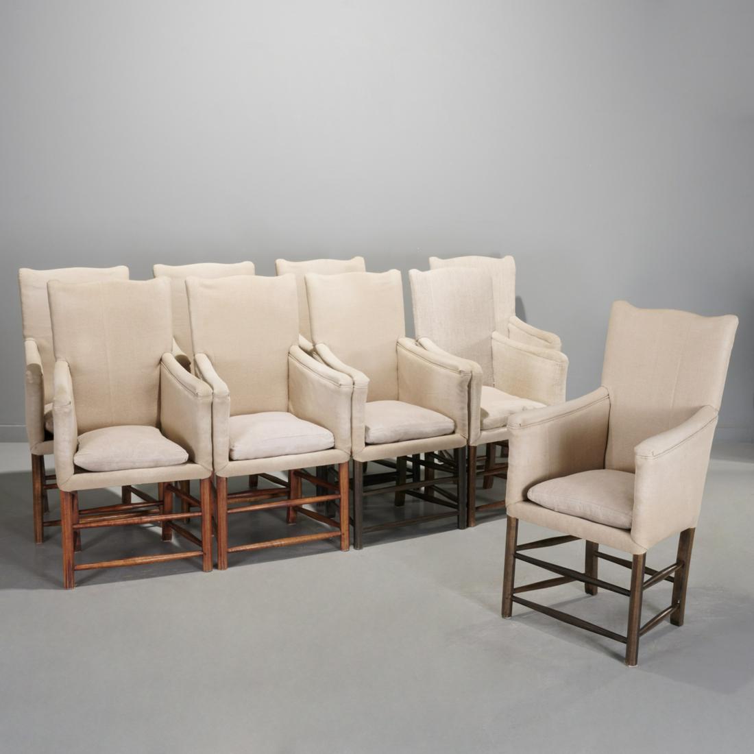 Marston House, set (9) bespoke linen dining chairs (1 of 11)